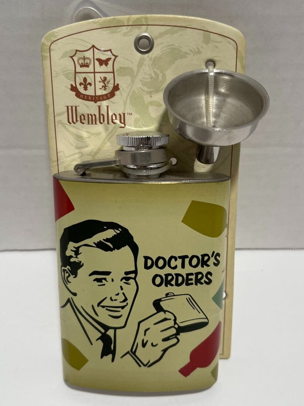 Wembley Doctor's Order Stainless Steel 4oz Pocket Size Drinking Flask Screw Top